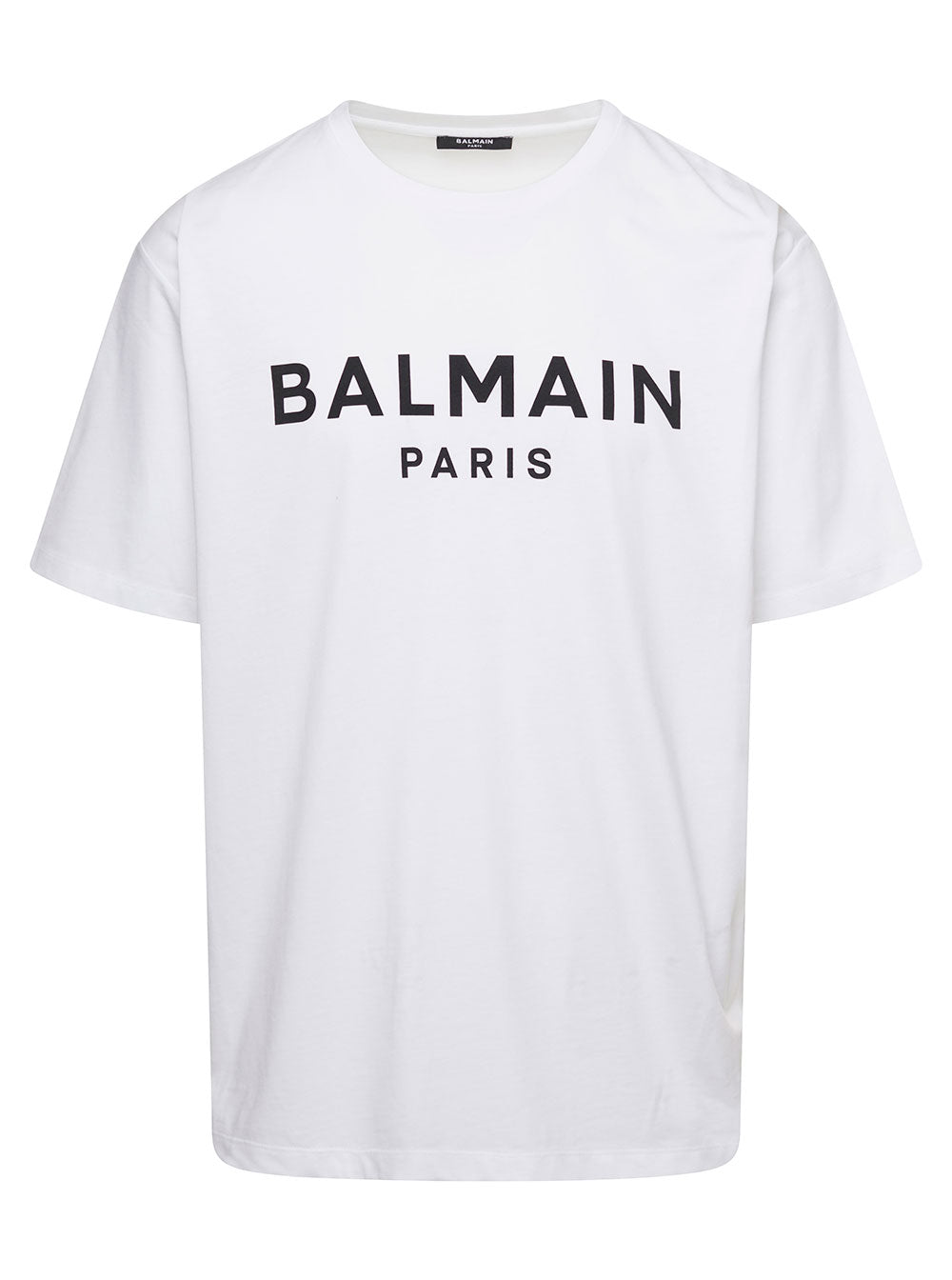 Balmain Men White Crewneck T-Shirt With Contrasting Logo Lettering Print In Cotton Man