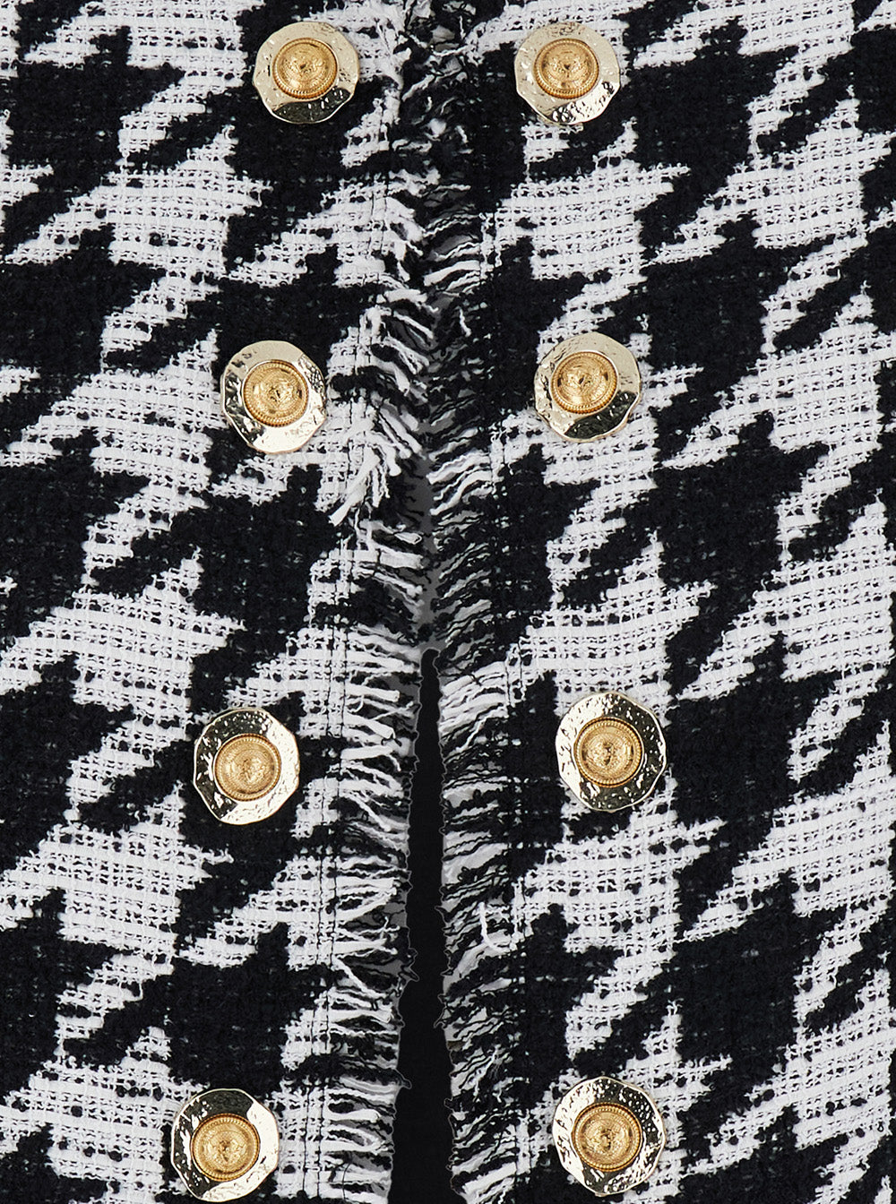 BALMAIN Balmain Women 'Spencer' Black And White Jacket With All-Over Check Motif And Fringed Hem In Cotton Blend Woman