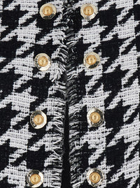 BALMAIN Balmain Women 'Spencer' Black And White Jacket With All-Over Check Motif And Fringed Hem In Cotton Blend Woman