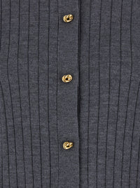 Bottega Veneta Women Grey Crewneck Cardigan With Knot Buttons Closure And Ribbed Knit In Wool Woman