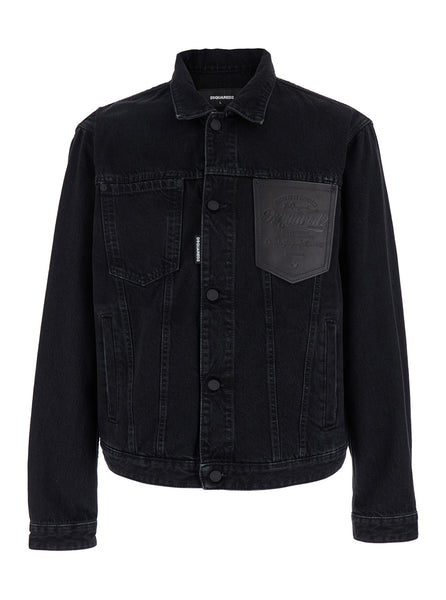 Dsquared2 Men Black Jacket With Classic Collar And Embossed Logo