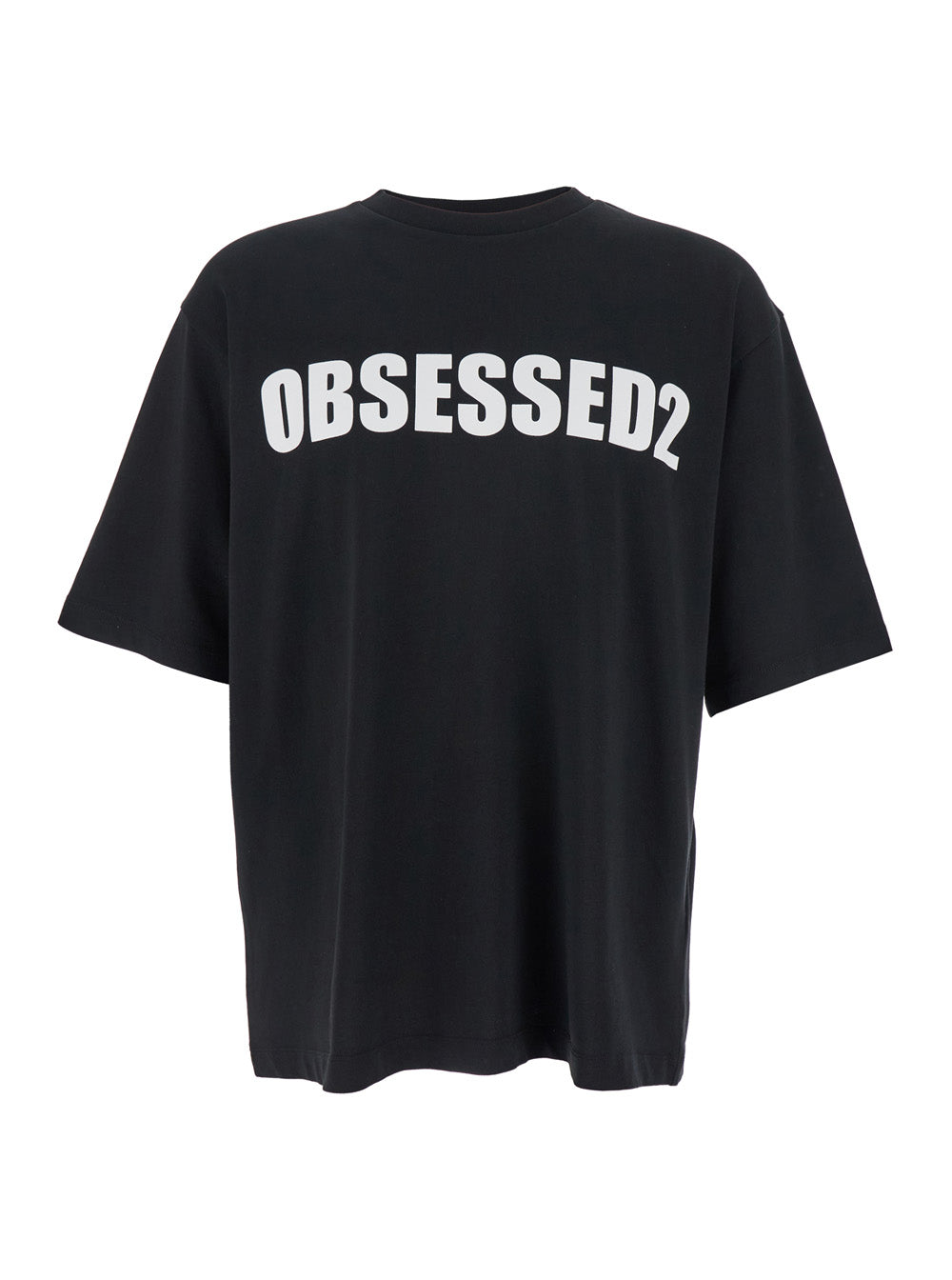 Dsquared2 Men Black Crewneck T-Shirt With Maxi Logo Lettering On The Front In Cotton Man