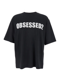 Dsquared2 Men Black Crewneck T-Shirt With Maxi Logo Lettering On The Front In Cotton Man