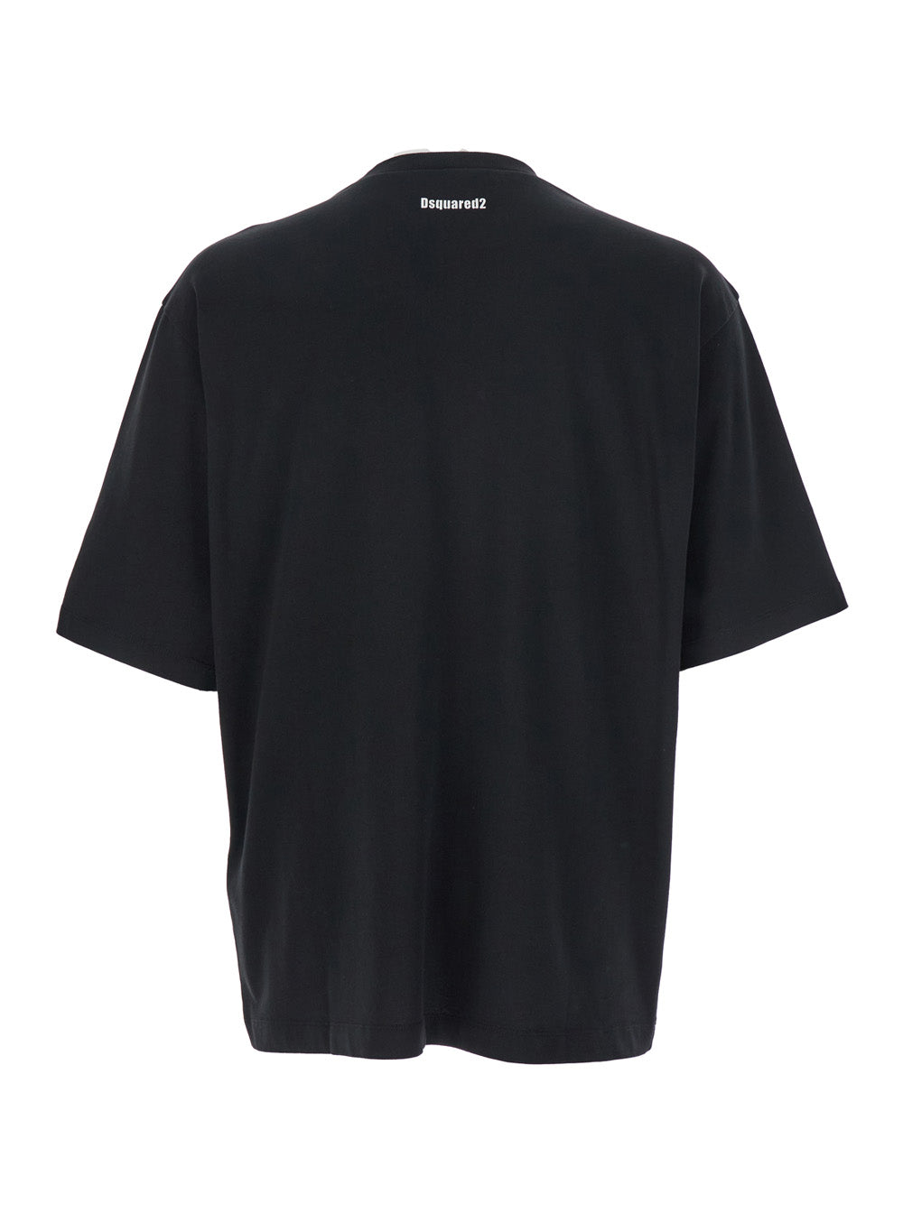 Dsquared2 Men Black Crewneck T-Shirt With Maxi Logo Lettering On The Front In Cotton Man