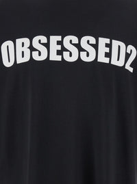 Dsquared2 Men Black Crewneck T-Shirt With Maxi Logo Lettering On The Front In Cotton Man