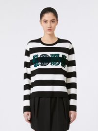 MAX MARA Max Mara Women 'Viterbo' Black And White Crewneck Sweater With Embroidery On The Front And All-Over Striped Motif In Wool Woman