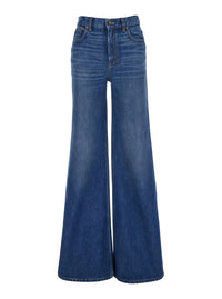 Chloé Women Blue High Waisted Jeans With Wide Leg And Logo Patch On The Rear In Denim Woman