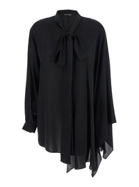 Balenciaga Women Black Blouse With Pussybow Collar And Asymmetric Design In Silk Woman