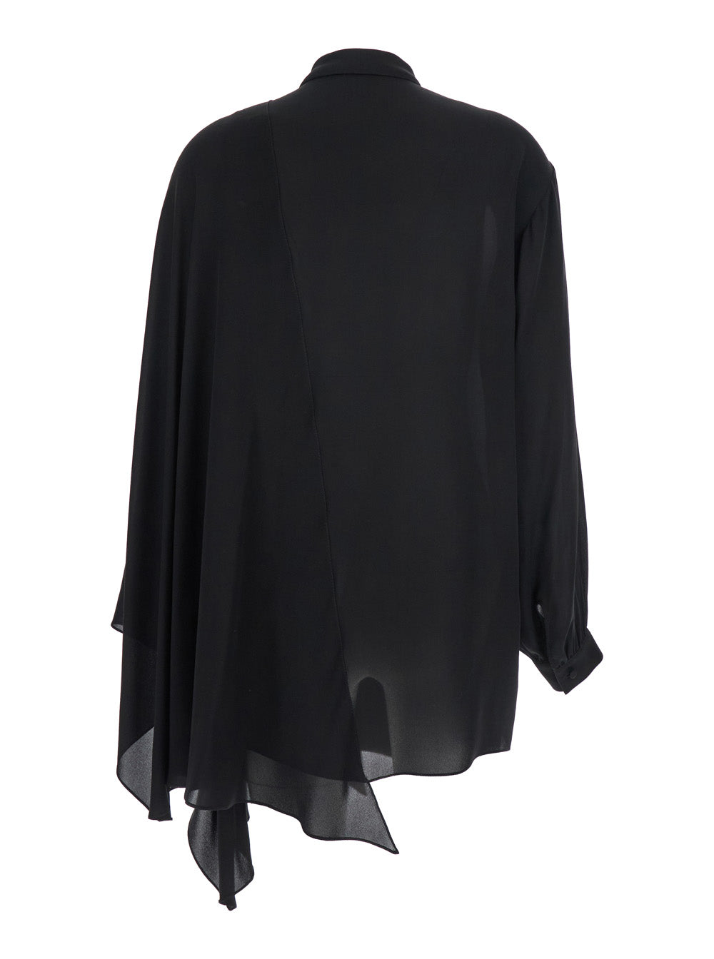 Balenciaga Women Black Blouse With Pussybow Collar And Asymmetric Design In Silk Woman