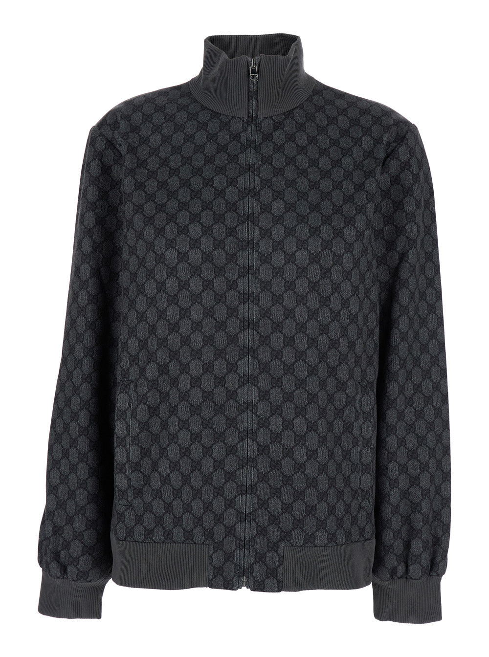 Gucci Women Grey Sweatshirt With High Neck And All-Over Gg Print In Tech Fabric Woman