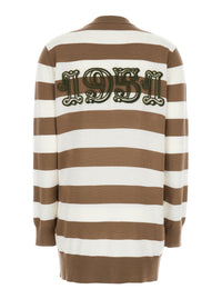 Max Mara Women 'Fiemme'beige Cardigan With Rear Embroidery And All-Over Striped Motif In Wool Woman