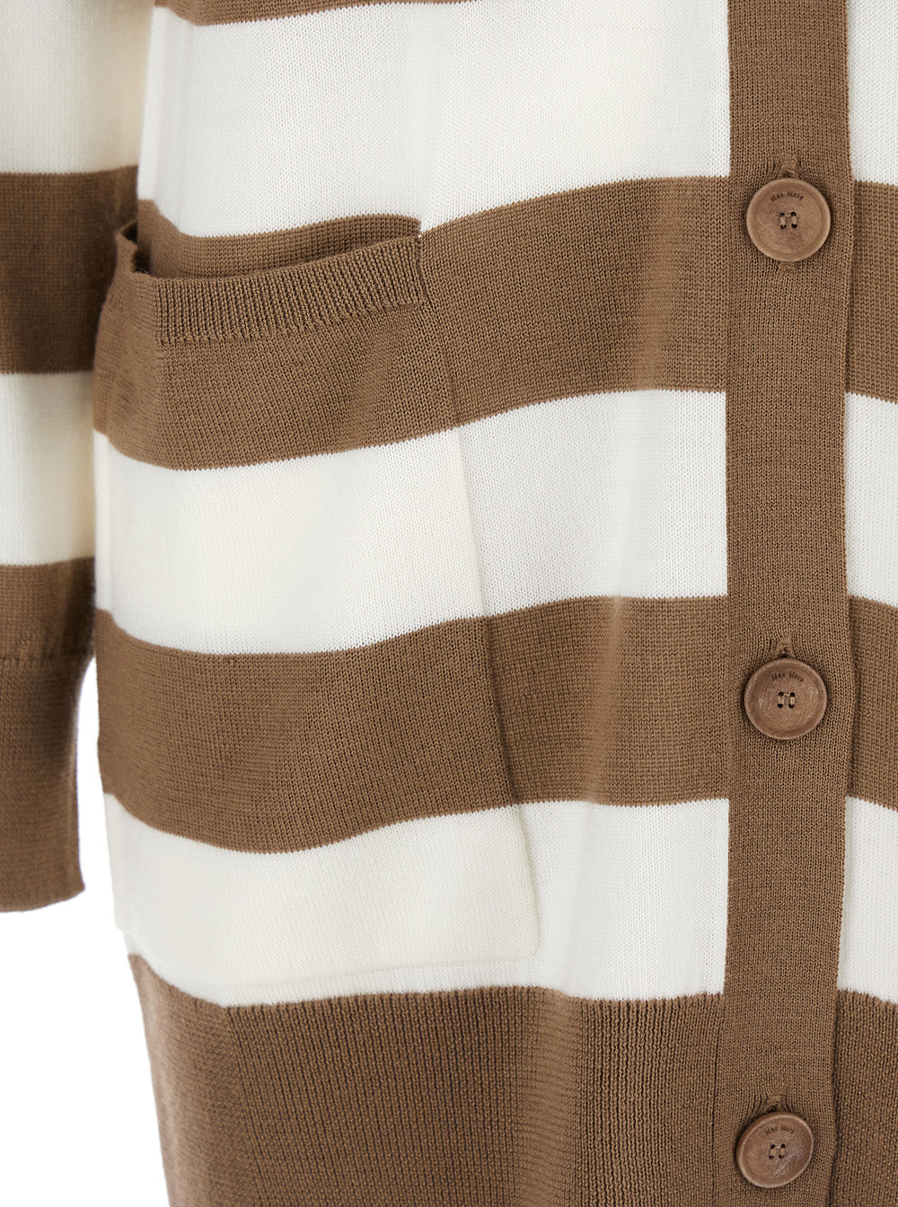 Max Mara Women 'Fiemme'beige Cardigan With Rear Embroidery And All-Over Striped Motif In Wool Woman
