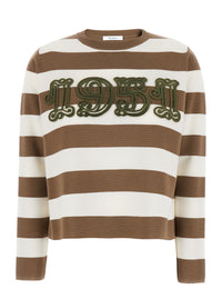 MAX MARA Max Mara Women 'Viterbo' Beige Crewneck Sweater With Embroidery On The Front And All-Over Striped Motif In Wool Woman
