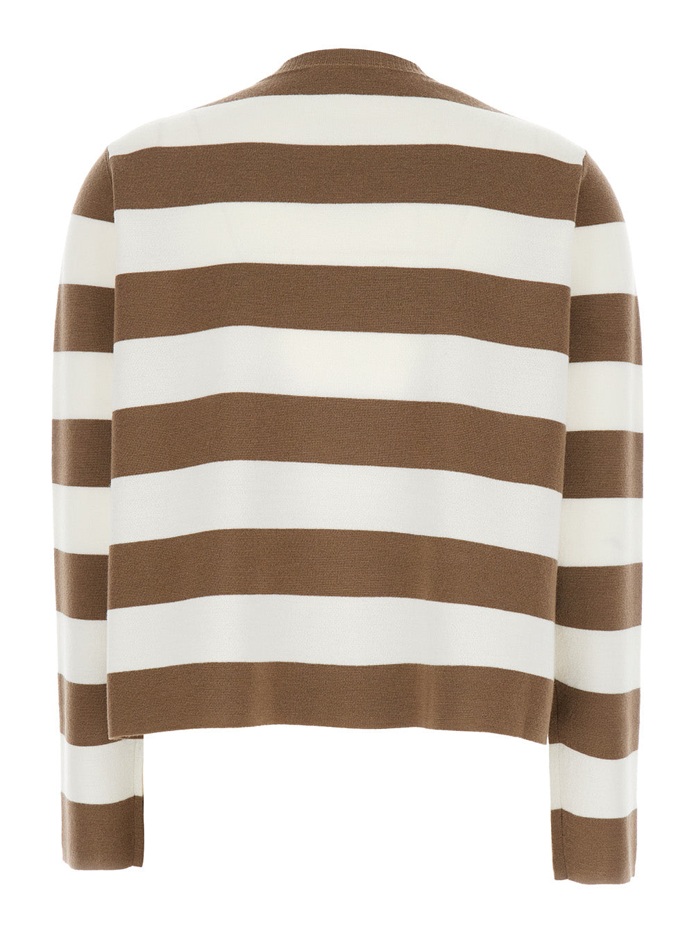 MAX MARA Max Mara Women 'Viterbo' Beige Crewneck Sweater With Embroidery On The Front And All-Over Striped Motif In Wool Woman