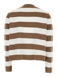 MAX MARA Max Mara Women 'Viterbo' Beige Crewneck Sweater With Embroidery On The Front And All-Over Striped Motif In Wool Woman