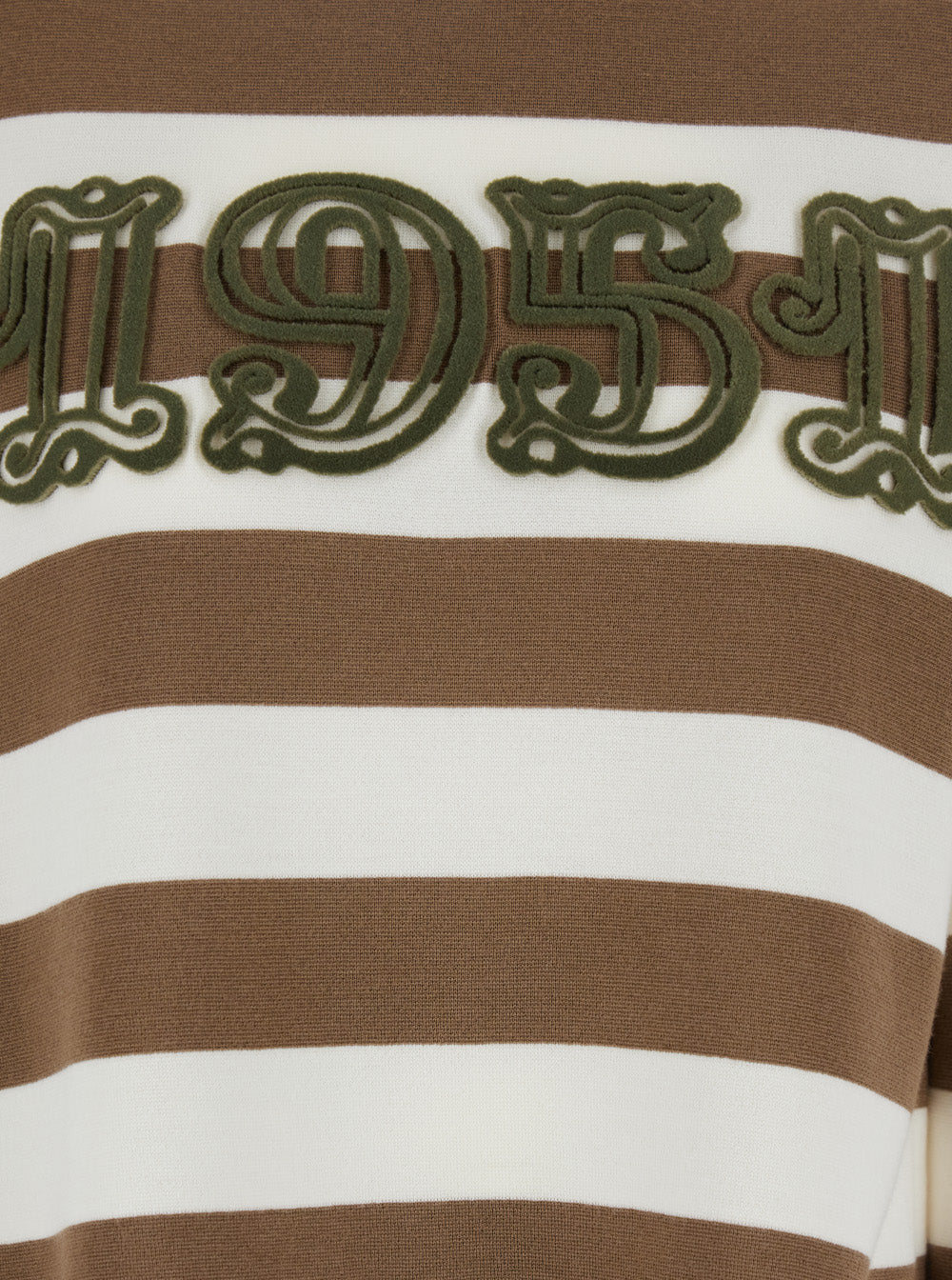 MAX MARA Max Mara Women 'Viterbo' Beige Crewneck Sweater With Embroidery On The Front And All-Over Striped Motif In Wool Woman