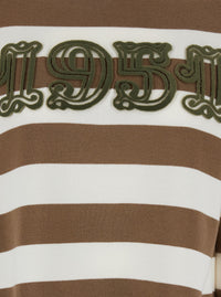 MAX MARA Max Mara Women 'Viterbo' Beige Crewneck Sweater With Embroidery On The Front And All-Over Striped Motif In Wool Woman