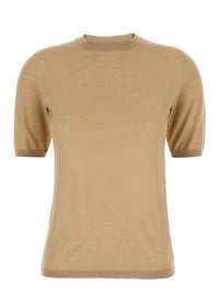 MAX MARA Max Mara Women 'Gerico' Beige Crewneck Sweater With Short Sleeves In Wool Woman
