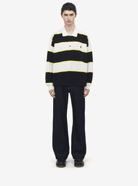 Alexander Mcqueen Men Black And White Long-Sleeve Polo Shirt With Logo Patch On The Front And All-Over Striped Motif In Cotton Blend Man