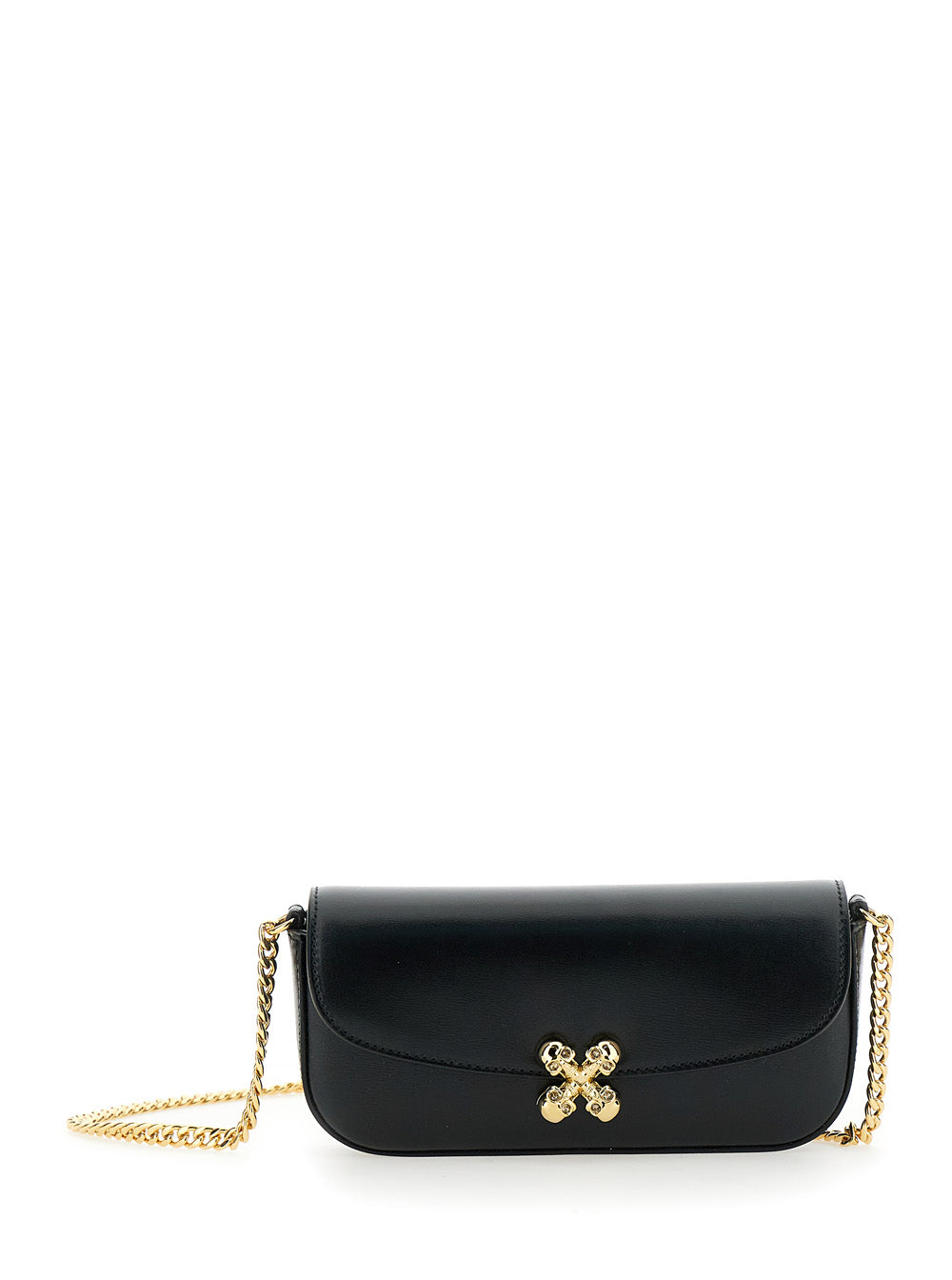 ALEXANDER MCQUEEN Alexander Mcqueen Women 'Skull Flower' Black Crossbody Bag With Chain-Link Shoulder Strap And Logo Plaque On The Front In Leather Woman