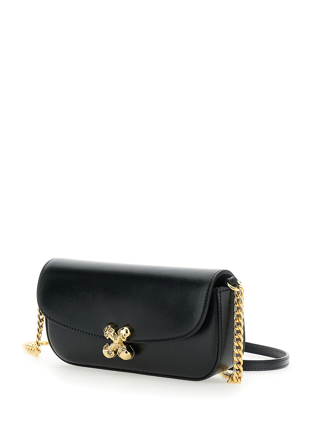 ALEXANDER MCQUEEN Alexander Mcqueen Women 'Skull Flower' Black Crossbody Bag With Chain-Link Shoulder Strap And Logo Plaque On The Front In Leather Woman