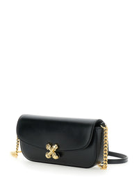 ALEXANDER MCQUEEN Alexander Mcqueen Women 'Skull Flower' Black Crossbody Bag With Chain-Link Shoulder Strap And Logo Plaque On The Front In Leather Woman