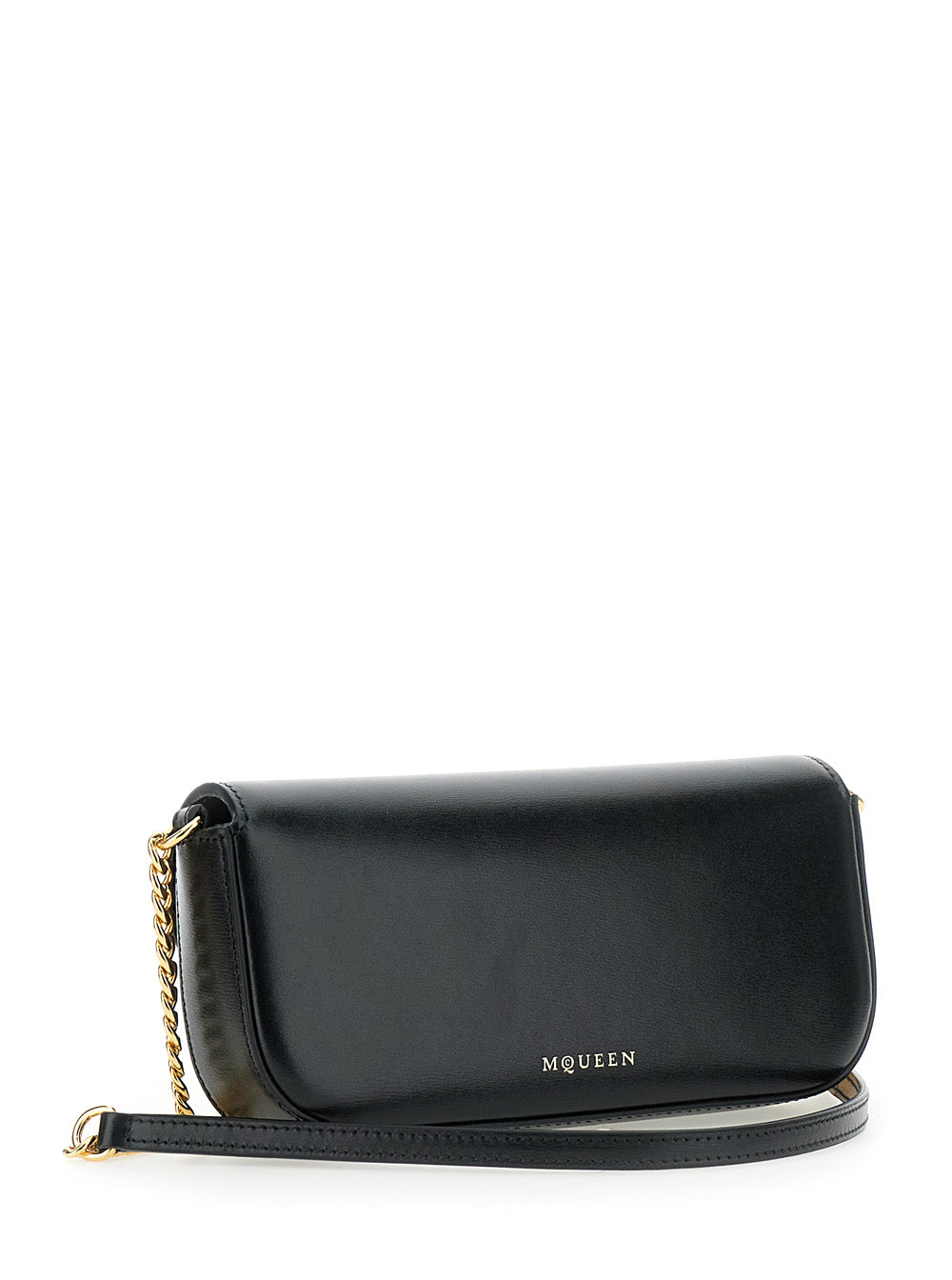 ALEXANDER MCQUEEN Alexander Mcqueen Women 'Skull Flower' Black Crossbody Bag With Chain-Link Shoulder Strap And Logo Plaque On The Front In Leather Woman