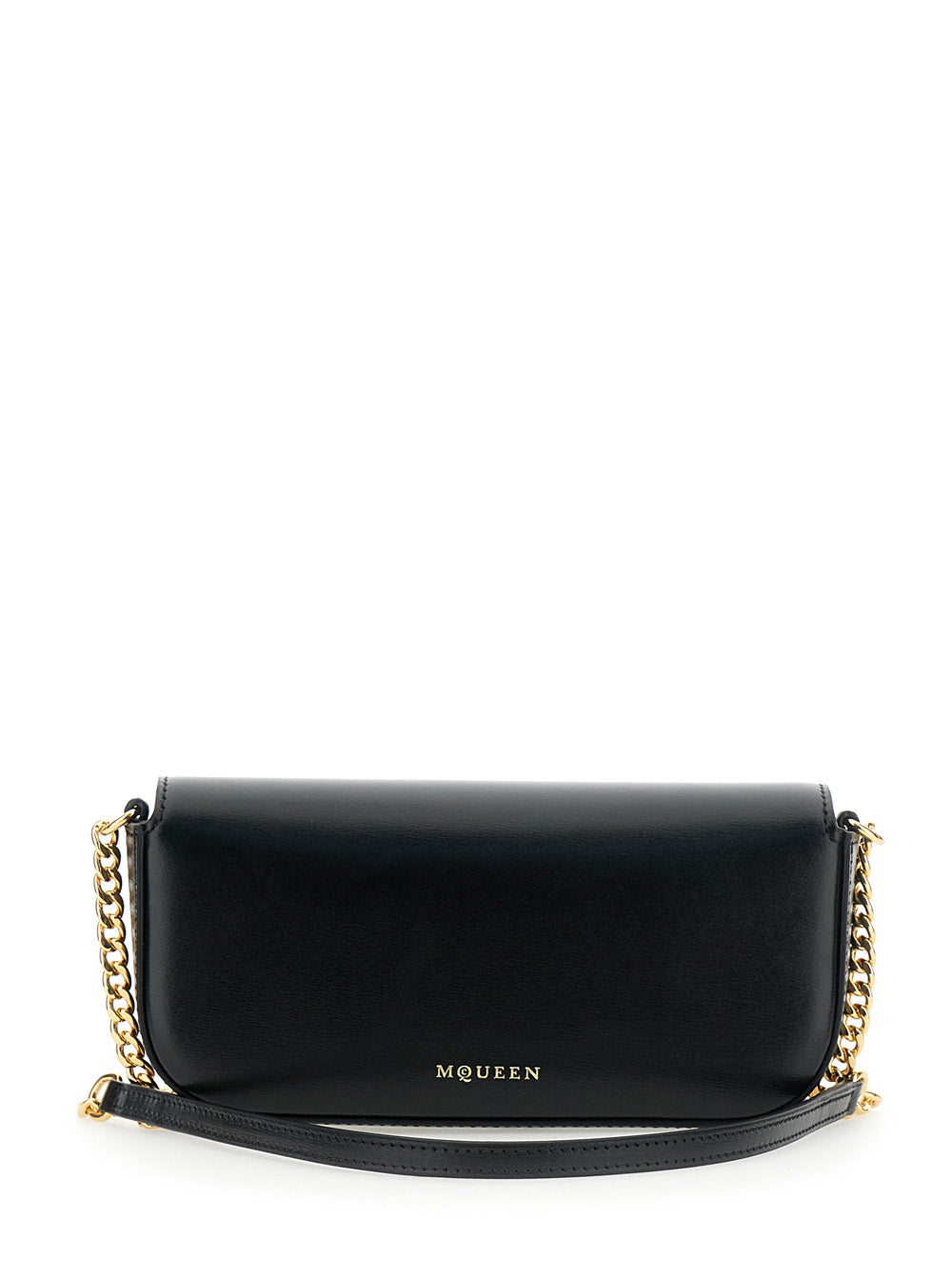 ALEXANDER MCQUEEN Alexander Mcqueen Women 'Skull Flower' Black Crossbody Bag With Chain-Link Shoulder Strap And Logo Plaque On The Front In Leather Woman