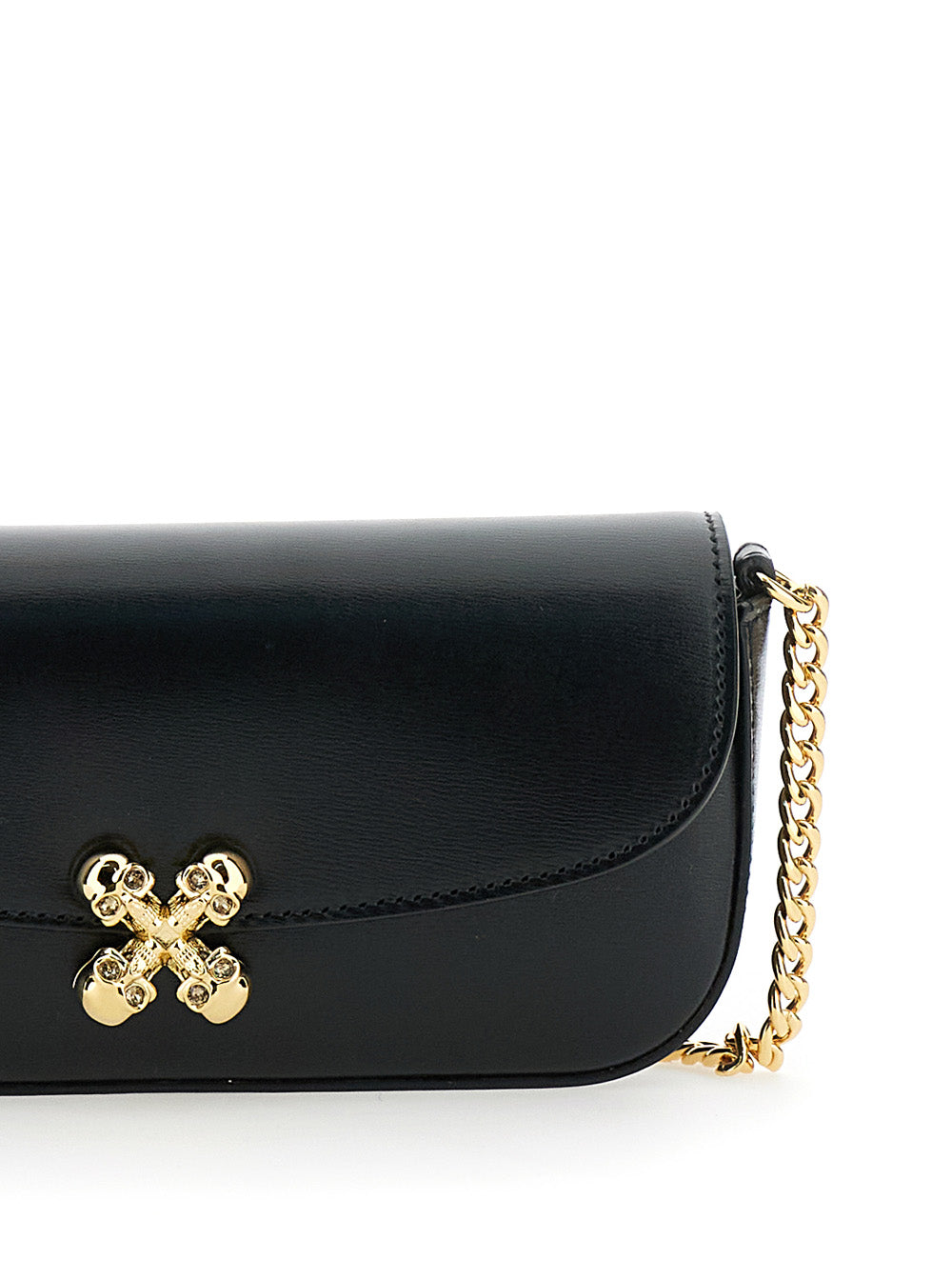 ALEXANDER MCQUEEN Alexander Mcqueen Women 'Skull Flower' Black Crossbody Bag With Chain-Link Shoulder Strap And Logo Plaque On The Front In Leather Woman