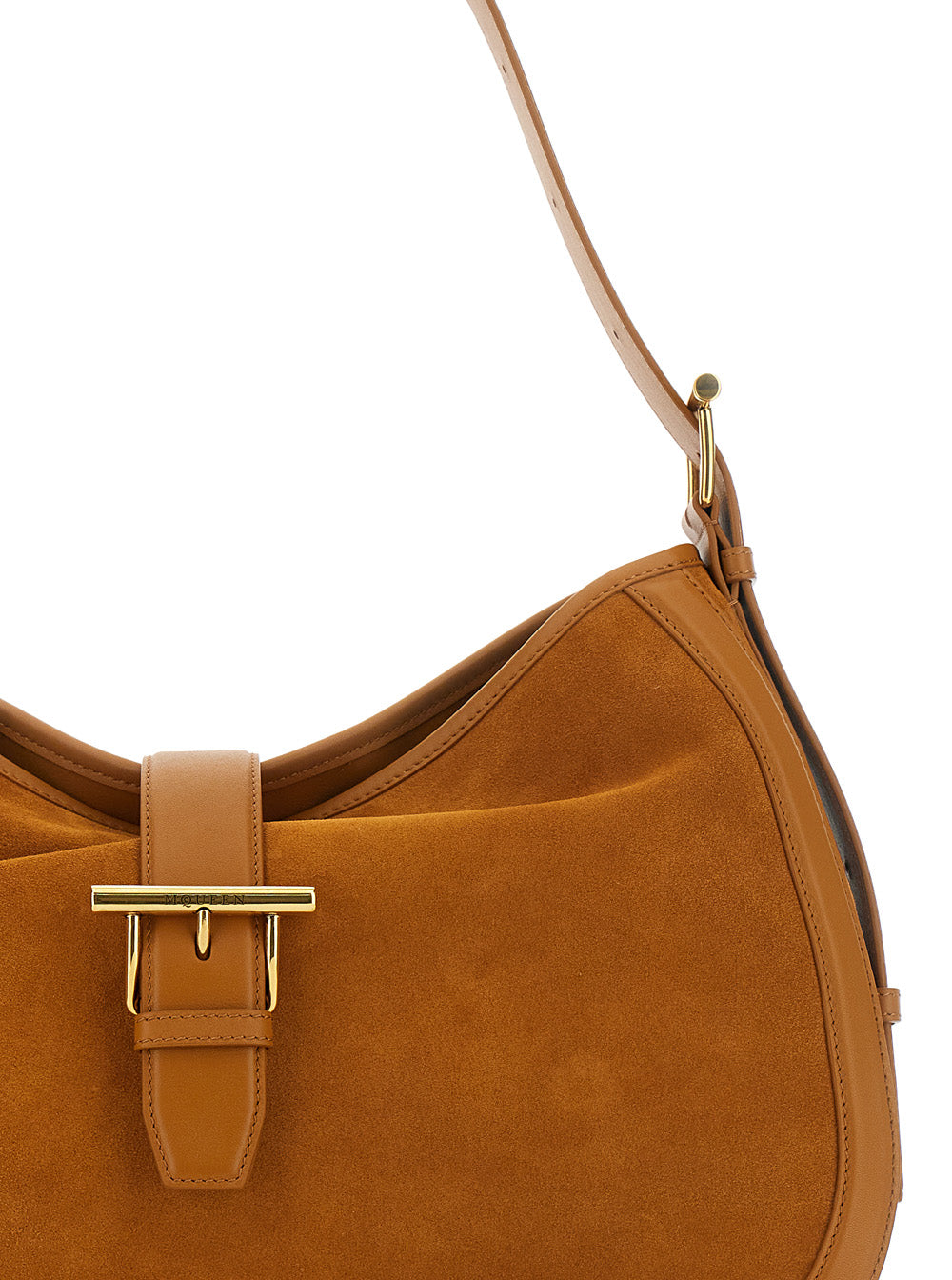 Alexander Mcqueen Women Brown Shoulder Bag With Adjustable Shoulder Strap And T Buckle Closure On The Front In Suede Woman