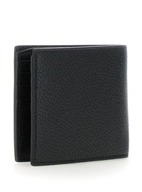 Gucci Men Black Bi-Fold Wallet With Embossed Logo Lettering On The Front In Grained Leather Man