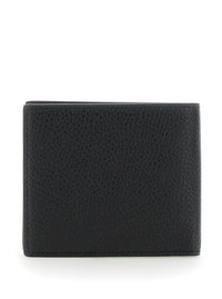 Gucci Men Black Bi-Fold Wallet With Embossed Logo Lettering On The Front In Grained Leather Man