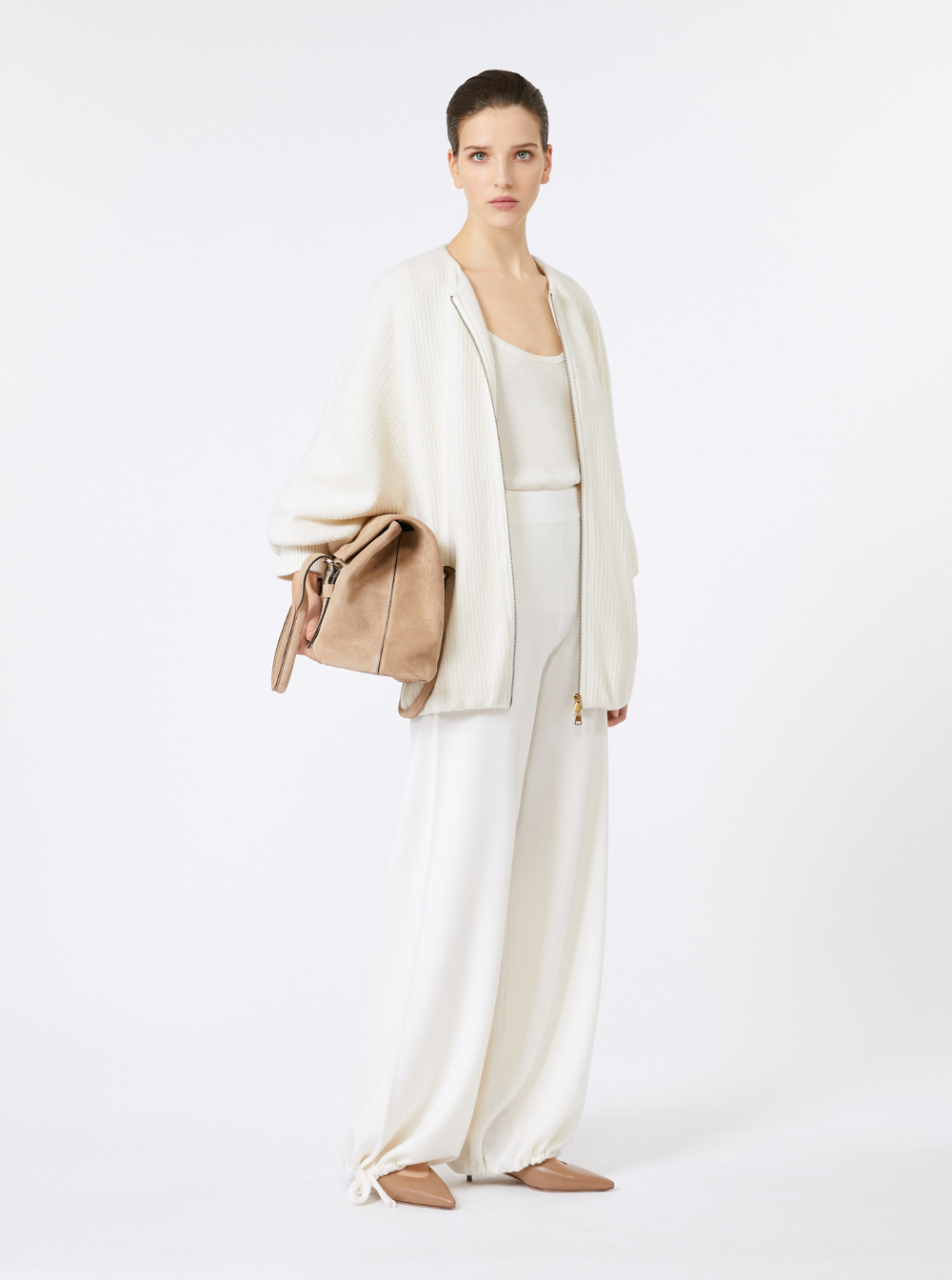 MAX MARA Max Mara Women 'Nigeria' White Pants With Elastic Waist And Wide Leg In Wool Woman