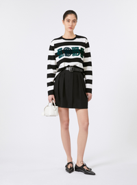 MAX MARA Max Mara Women 'Viterbo' Black And White Crewneck Sweater With Embroidery On The Front And All-Over Striped Motif In Wool Woman