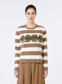MAX MARA Max Mara Women 'Viterbo' Beige Crewneck Sweater With Embroidery On The Front And All-Over Striped Motif In Wool Woman
