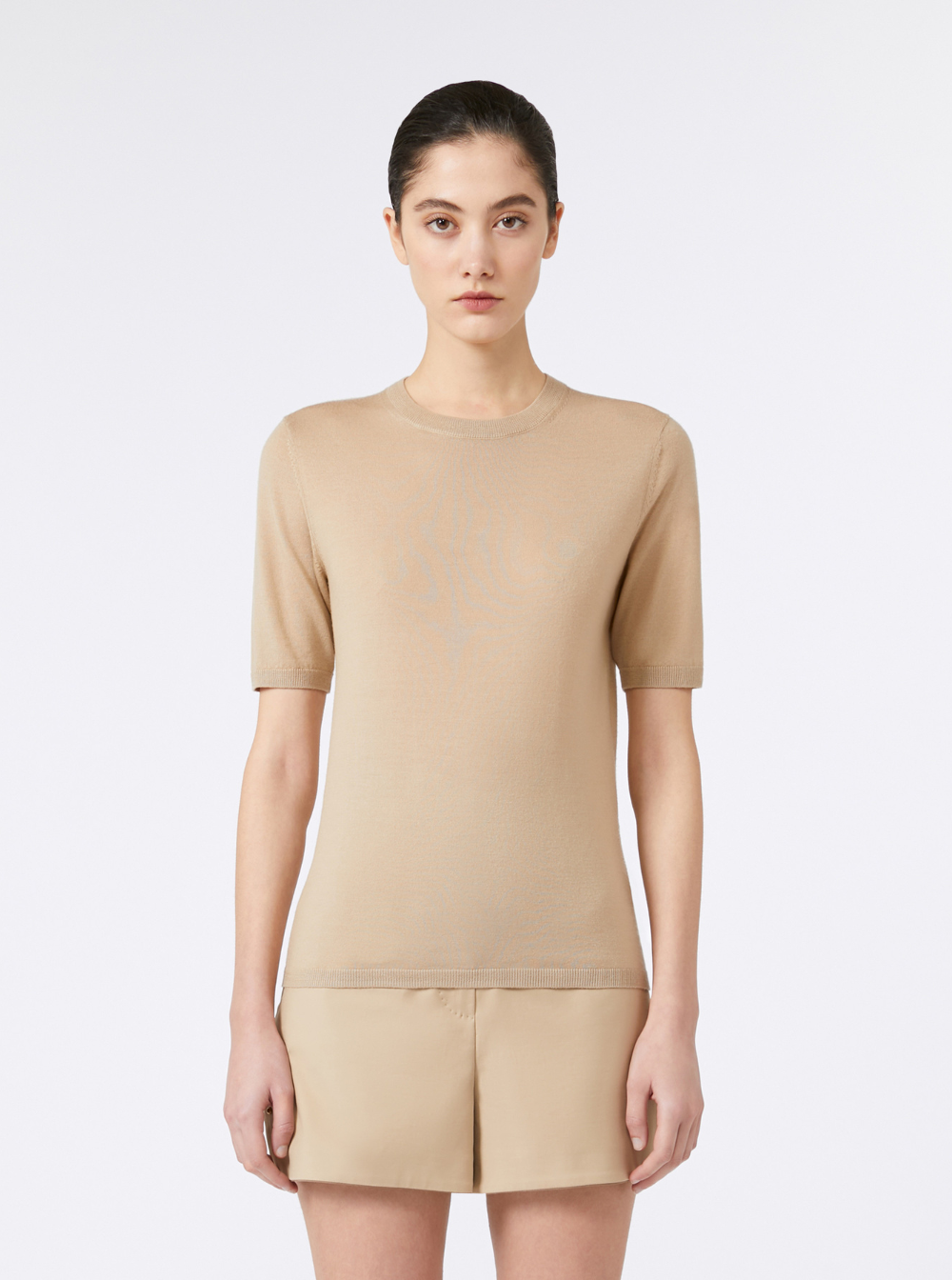 MAX MARA Max Mara Women 'Gerico' Beige Crewneck Sweater With Short Sleeves In Wool Woman
