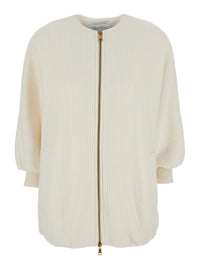 Max Mara Women 'Cirino' White Crewneck Knit Jacket With Logo Patch On The Rear In Wool And Cashmere Woman