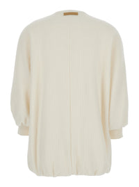 Max Mara Women 'Cirino' White Crewneck Knit Jacket With Logo Patch On The Rear In Wool And Cashmere Woman