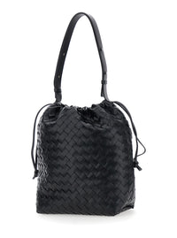 Bottega Veneta Men Black Shoulder Bag With Drawstring Closure And Intrecciato Motif In Leather Man