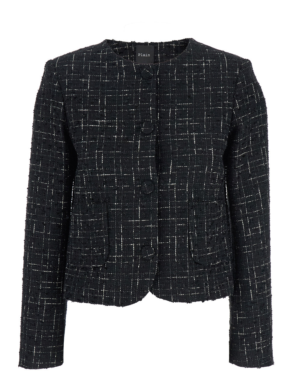 Leplain Women Black Jacket With Round Neck And Front Button Closure In Tweed Woman