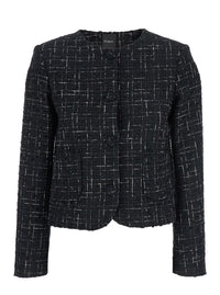 Leplain Women Black Jacket With Round Neck And Front Button Closure In Tweed Woman