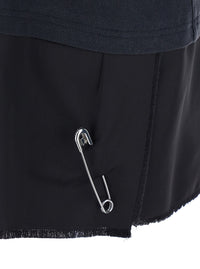 Balenciaga Women Black Layered Dress With Polo Shirt Style Collar And Safety Pin Detail In Cotton Woman