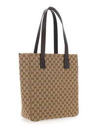 Gucci Men Beige Tote Bag With Two Top Leather Handles And Front Zip Pocket In Gg Canvas Man