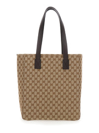 Gucci Men Beige Tote Bag With Two Top Leather Handles And Front Zip Pocket In Gg Canvas Man