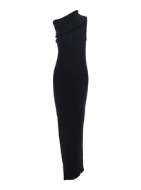 Rick Owens Women 'Athena' Black Ribbed Knit Sleeveless Asymmetric Long Dress With Wide Neckline In Viscose Blend Woman