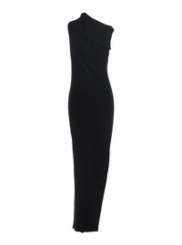 Rick Owens Women 'Athena' Black Ribbed Knit Sleeveless Asymmetric Long Dress With Wide Neckline In Viscose Blend Woman