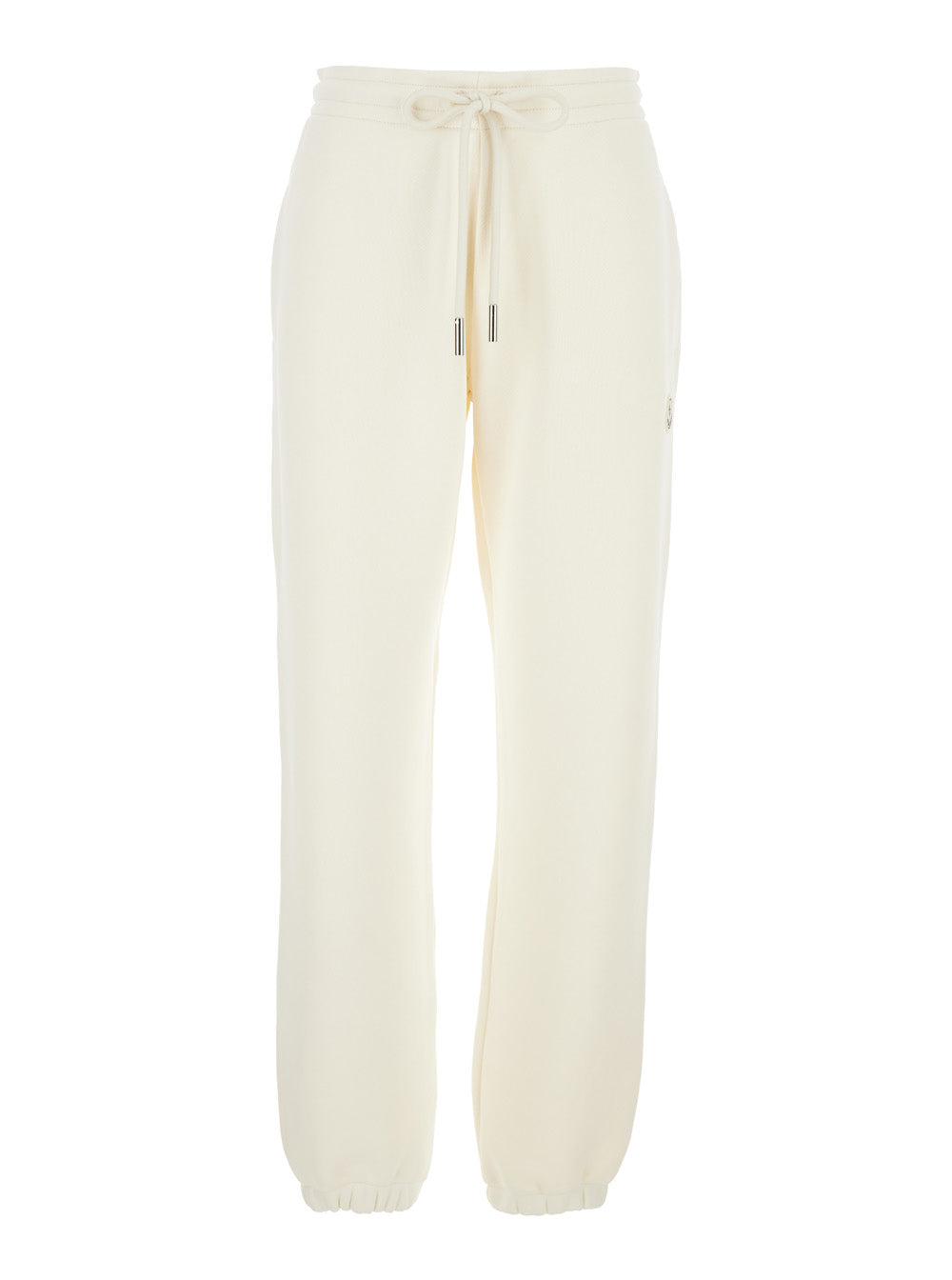 Moncler Women White Pants With Elastic Drawstring Waist And Logo Patch On The Side In Cotton Blend Woman