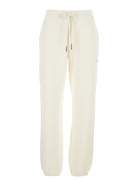 Moncler Women White Pants With Elastic Drawstring Waist And Logo Patch On The Side In Cotton Blend Woman