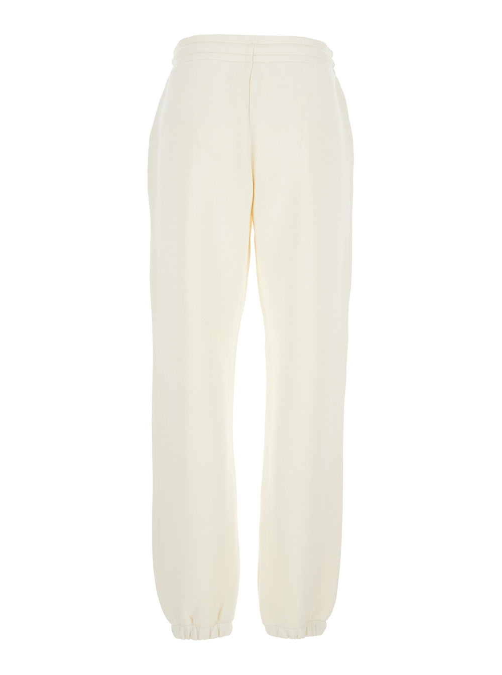 Moncler Women White Pants With Elastic Drawstring Waist And Logo Patch On The Side In Cotton Blend Woman