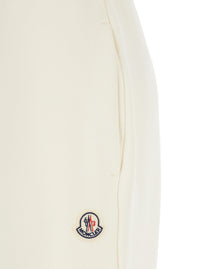 Moncler Women White Pants With Elastic Drawstring Waist And Logo Patch On The Side In Cotton Blend Woman